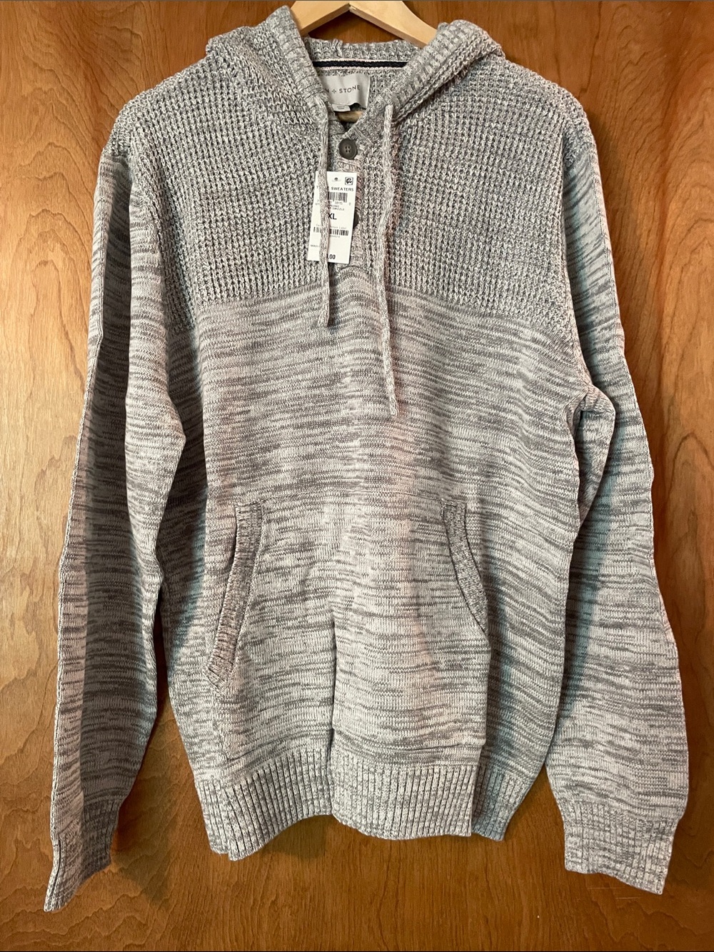 Sun + Stone Men's Gray Hooded Knit Pullover Sweater, XL
